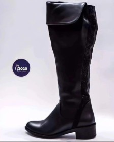 جزمة عنق طويل للركبة بخلفية سترس